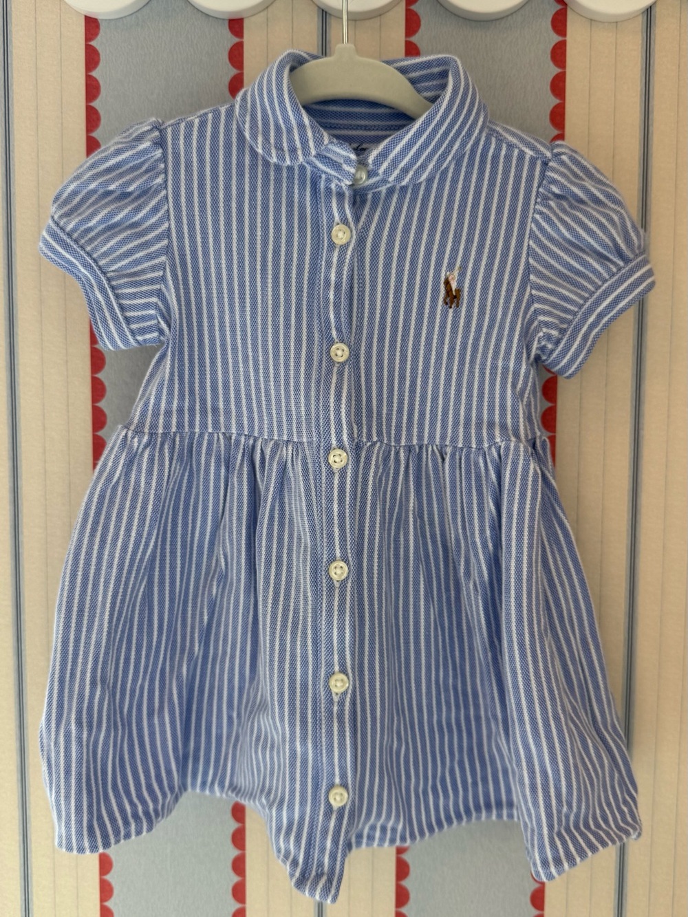 Ralph Lauren Blue & White Striped Polo Shirt Dress for baby girl